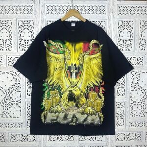Fuya 2000's Lion Ragae Rasta Chain Wings Grunge Graphic T Shirt Mens 2XL